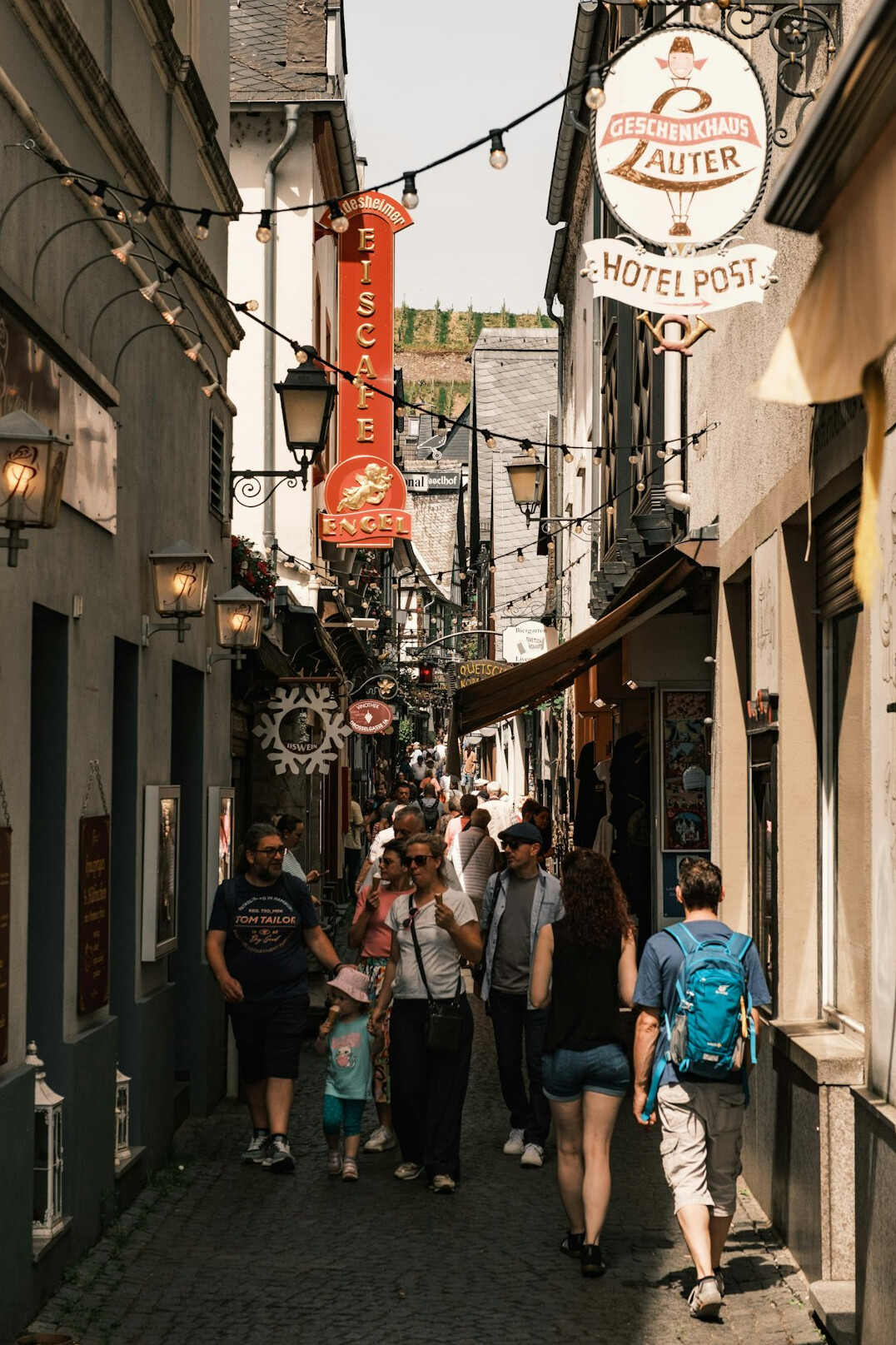 Group on a guided photo walk through a European old town